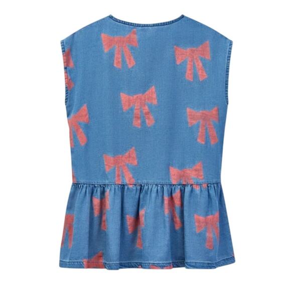 Wynken Girl's Blue & Red Twill Vela Drop Waist Bow Dress, Size 10 - Picture 2 of 6